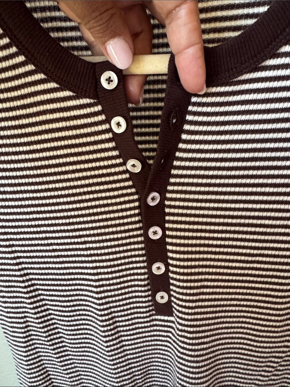 Truth Brown and White Striped Henley Tee - Picture 4 of 6